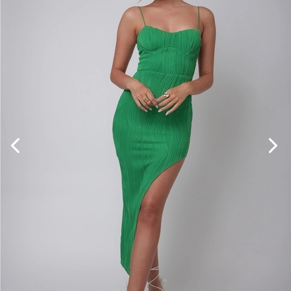 Selfie Leslie green stripe textured, lined maxi dress - Picture 1 of 4